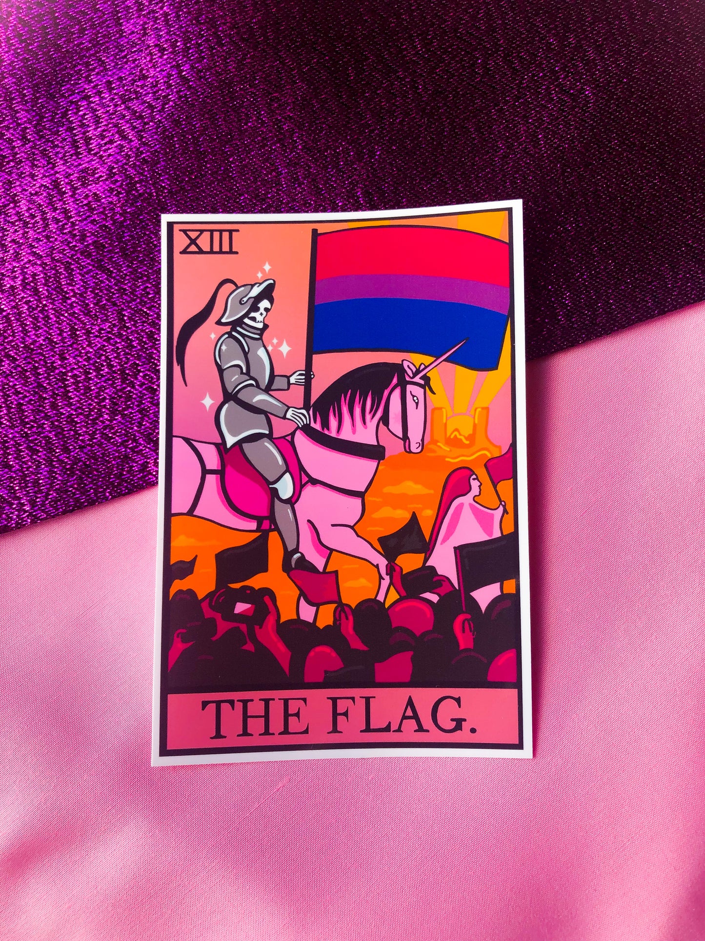 Bisexual pride flag tarot card sticker.