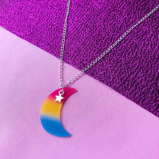Pansexual pride flag moon necklace