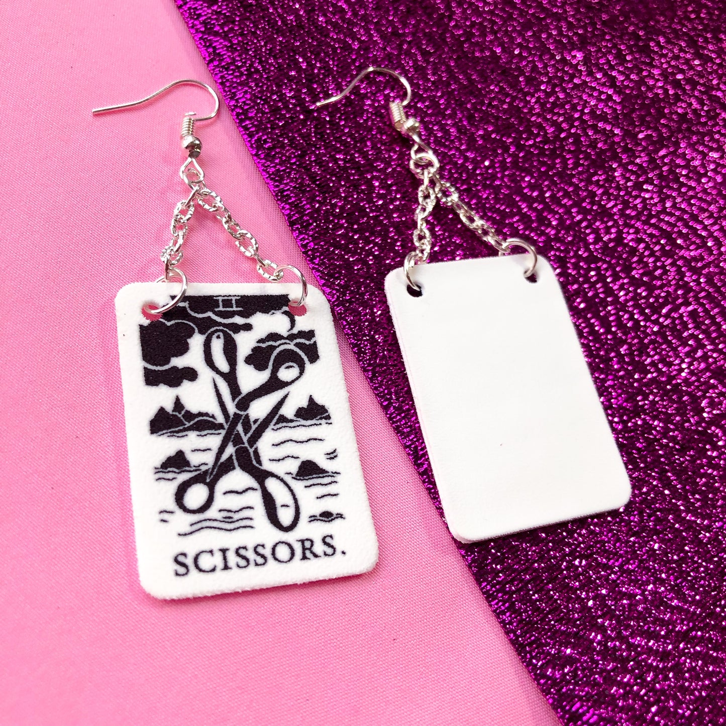 Two of scissors tarot card earrings