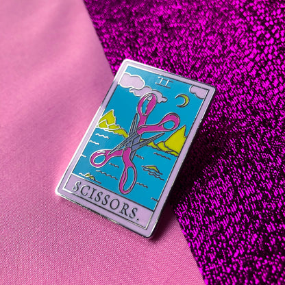 Two of scissors tarot card enamel pin