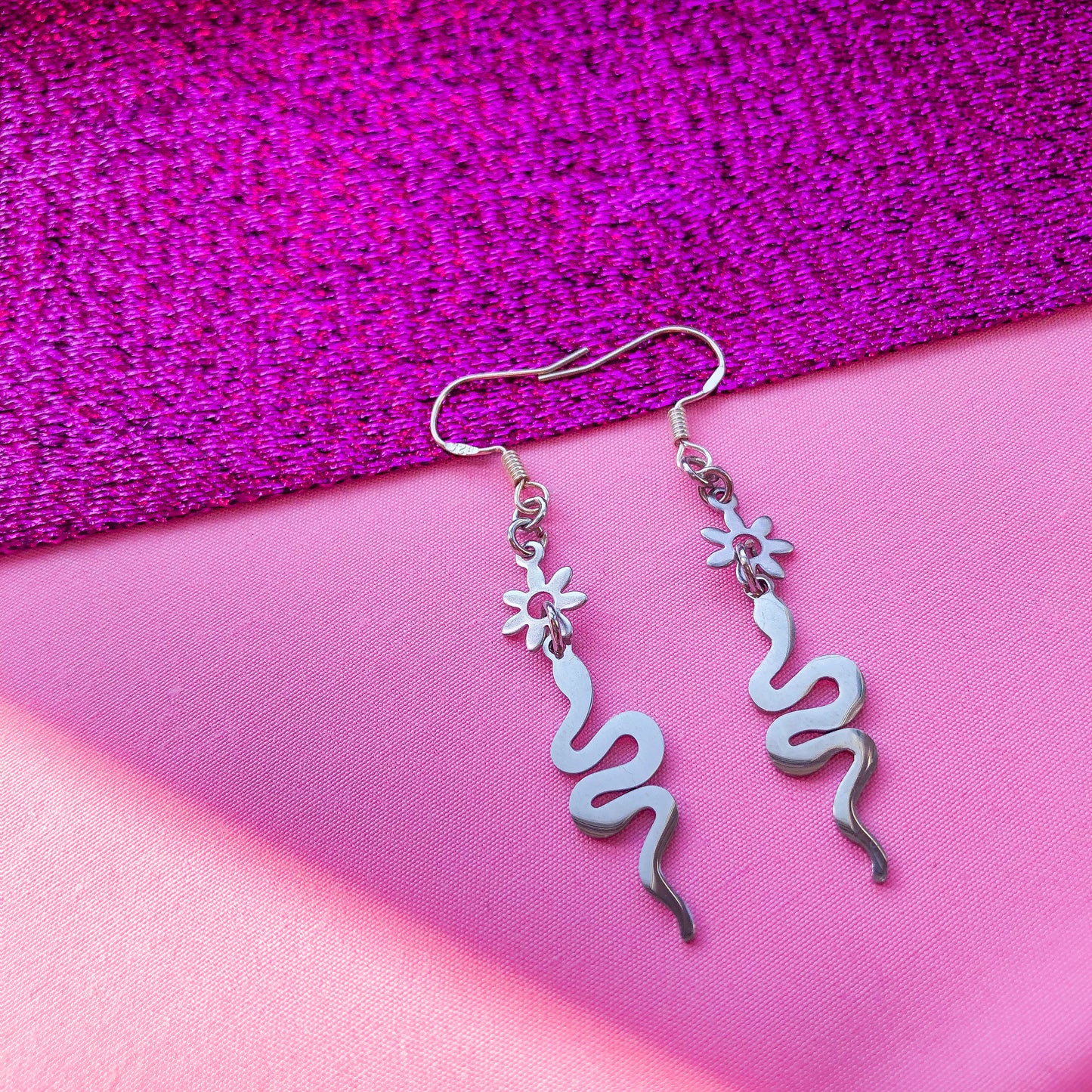 Snake and flower stainless steel earrings