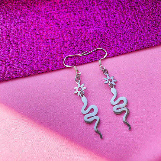 Snake and flower stainless steel earrings