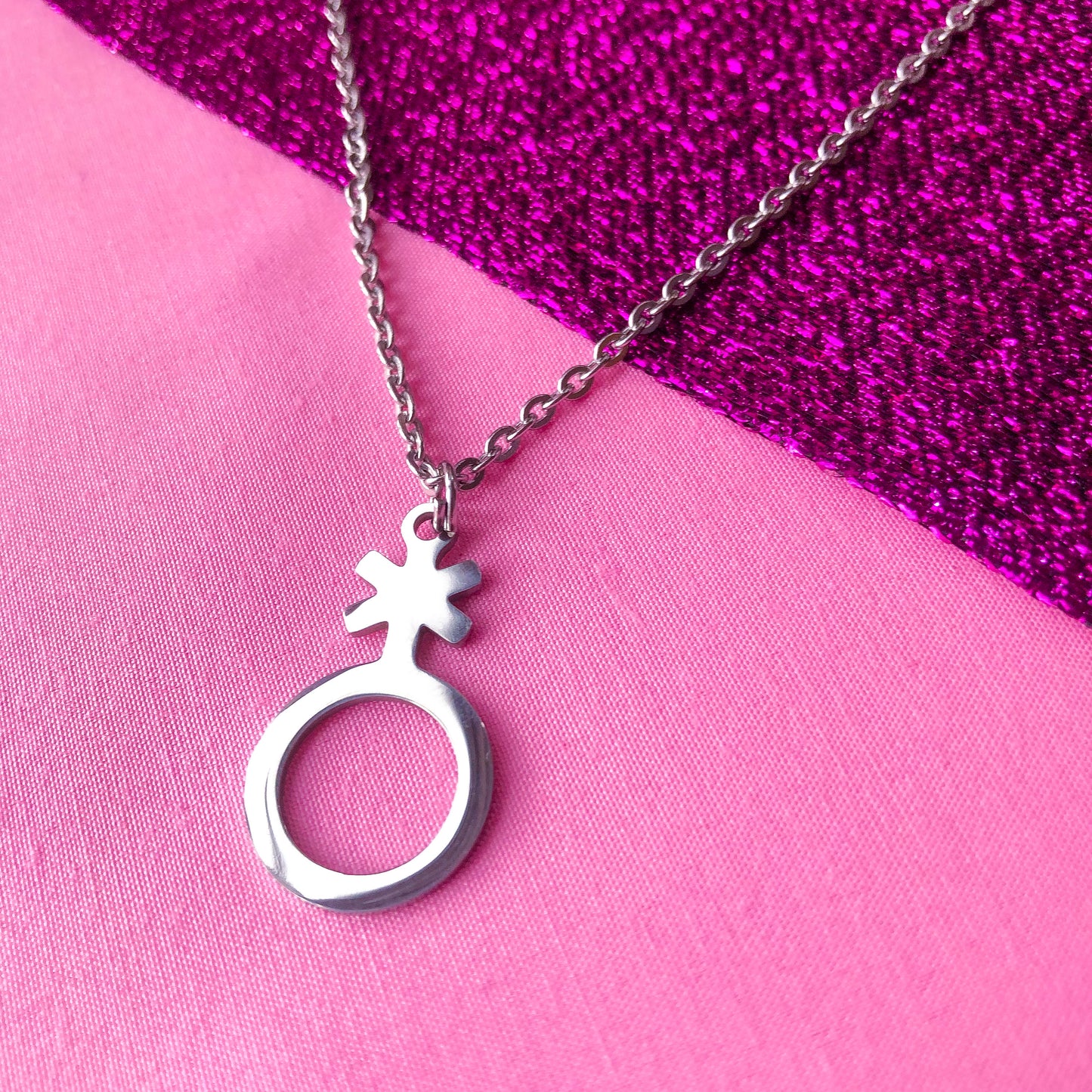 Non binary symbol stainless steel necklace