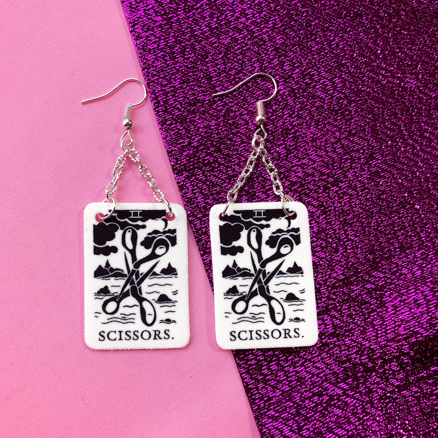 Two of scissors tarot card earrings