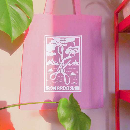 Scissor tarot card pink tote bag
